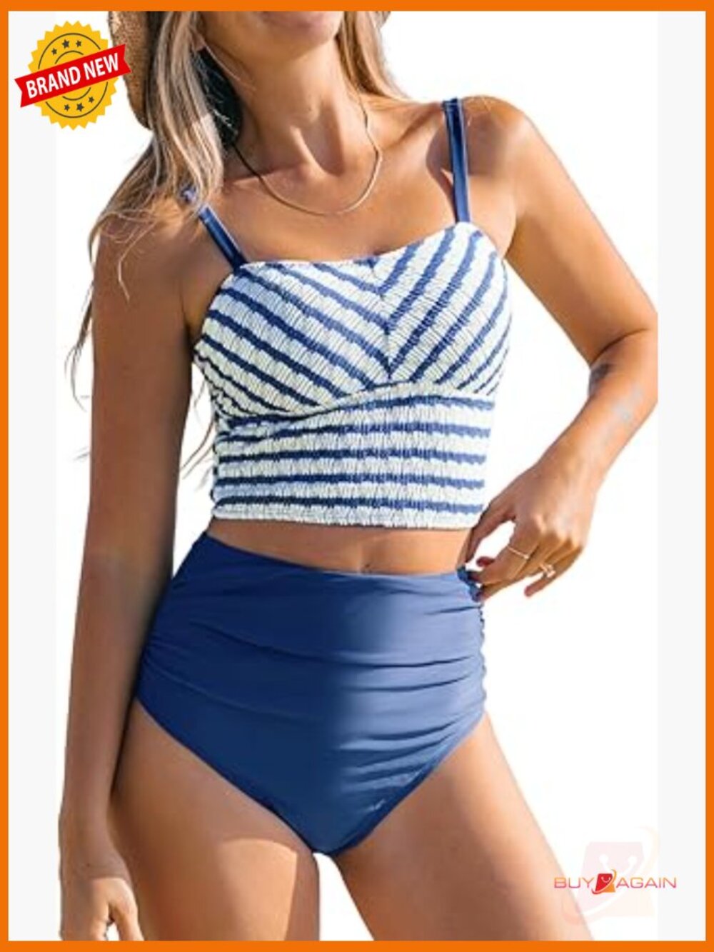 Tankini Set Square Neck High Waisted Adjustable Straps Two Piece Swimwear